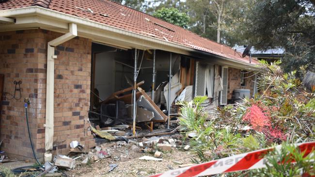 The bedroom of a Bloodwood Place home has been destroyed after a Porsche crashed through the wall in the early hours of Wednesday, November 23. Picture: Peta McEachern