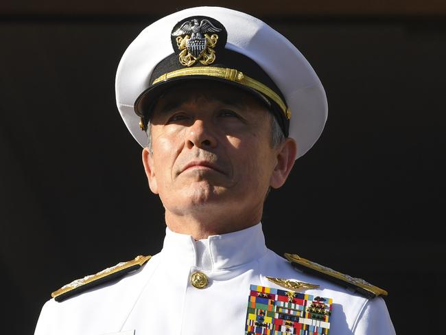 US Pacific Commander Admiral Harry Harris attends a last post ceremony at the Australian War Memorial in Canberra.