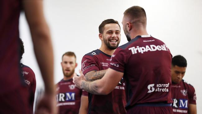 Manly prop Josh Aloiai during a weights training session at the Sydney Academy of Sport and Recreation in North Narrabeen. Picture: Jonathan Ng