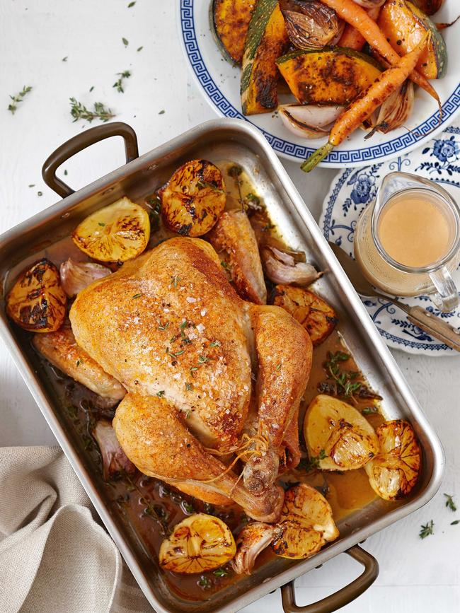 Slow-roast chicken with lemon. Taste.com.au