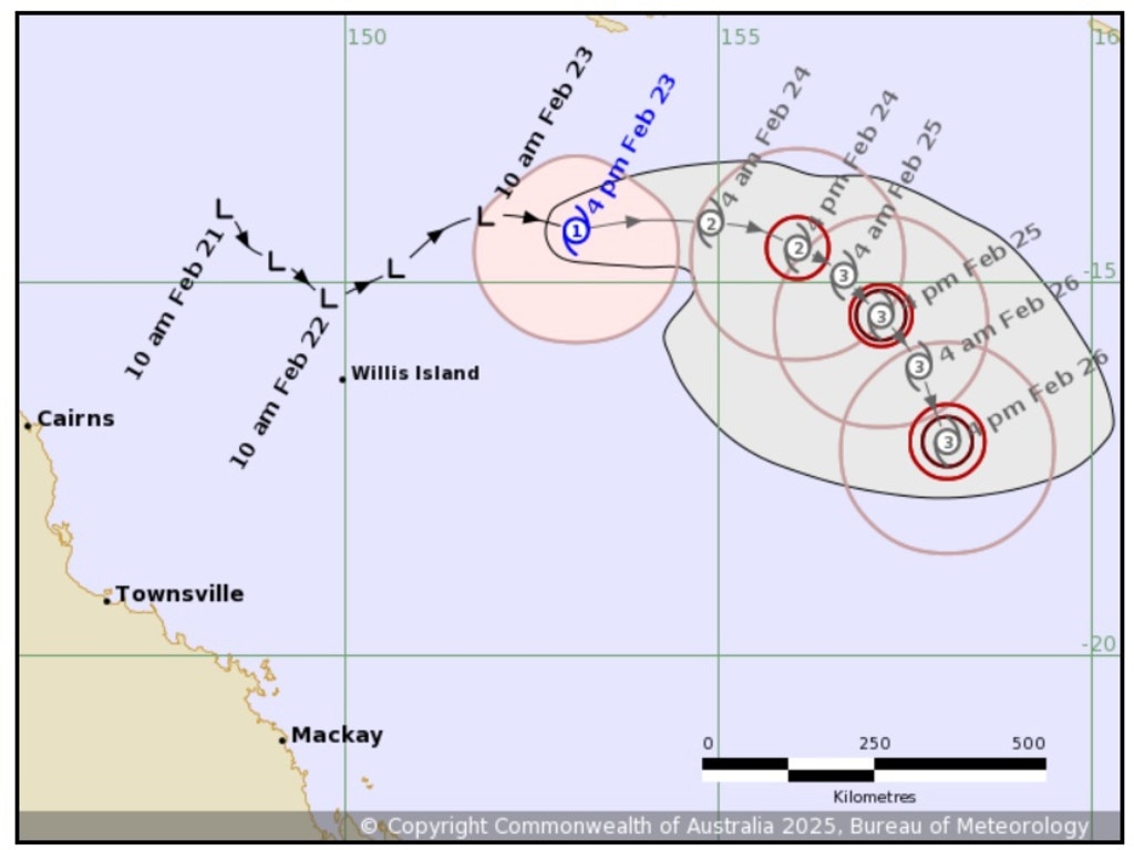 The latest tracking map for Tropical Cyclone Alfred was released on Sunday afternoon. Picture: BOM.