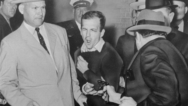 Lee Harvey Oswald is shot dead by Dallas nightclub owner Jack Ruby. Picture: AP