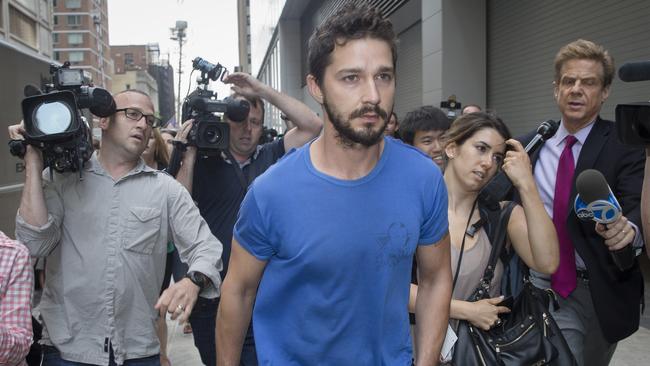 Shia LaBeouf leaves court in June following his arrest for yelling obscenities during broadway’s Cabaret.