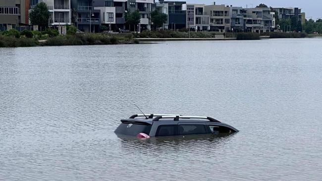 Police are investigating how the car ended up in this Caroline Springs lake. Picture: Supplied