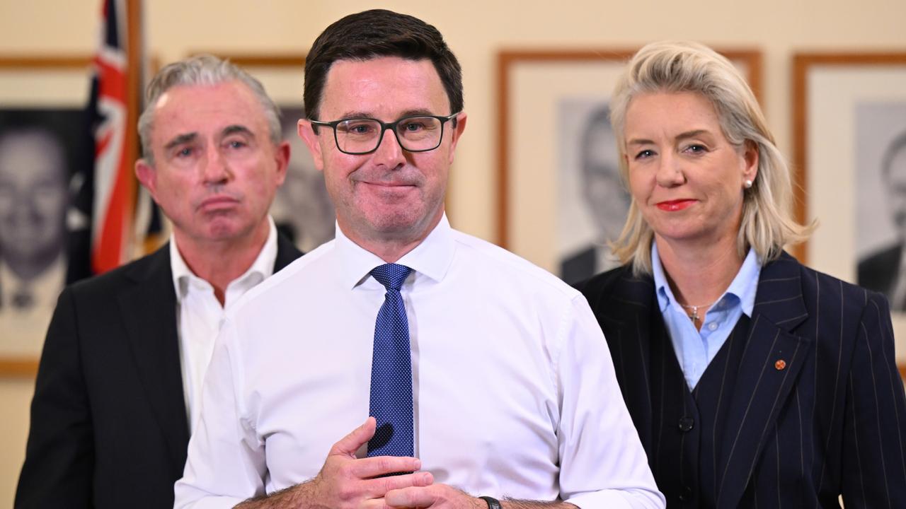 Nationals Leader David Littleproud, Nationals Deputy Leader Kevin Hogan and Nationals Senate Leader Bridget McKenzie. Picture: AAP