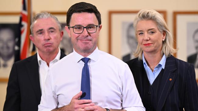 Nationals Leader David Littleproud, Nationals Deputy Leader Kevin Hogan and Nationals Senate Leader Bridget McKenzie. Picture: AAP