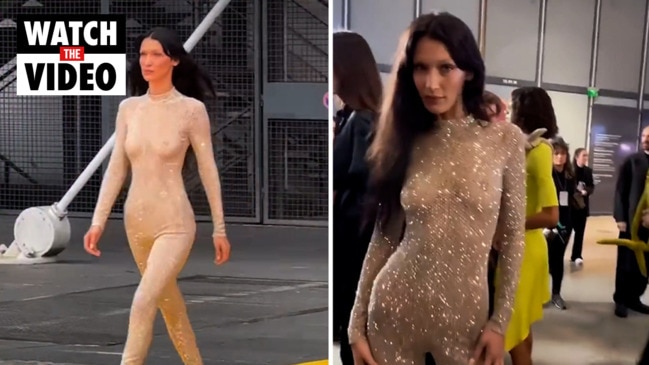 Bella Hadid turns heads once again in sheer gold one piece