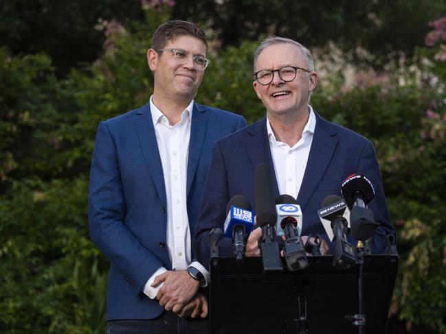 Prime Minister Anthony Albanese with the Member-elect for Bennelong, Jerome Laxale. Picture: NewsWire / Monique Harmer