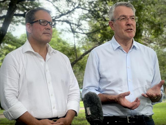 Solomon MP Luke Gosling and Attorney-General Mark Dreyfus. The Albanese government has committed $3.6m to open an Administrative Review Tribunal registry in Darwin. Picture: Fia Walsh.