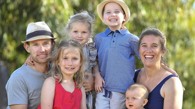 Ned and his dad Seth, mum Emily, sisters Lucy and Eleanor and brother Gilbert. Picture: JASON EDWARDS