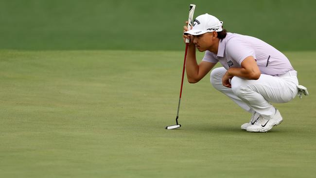 Min Woo Lee looks over a putt during the first round of the 2023 Masters Tournament at Augusta National Golf Club. Picture: Getty Images