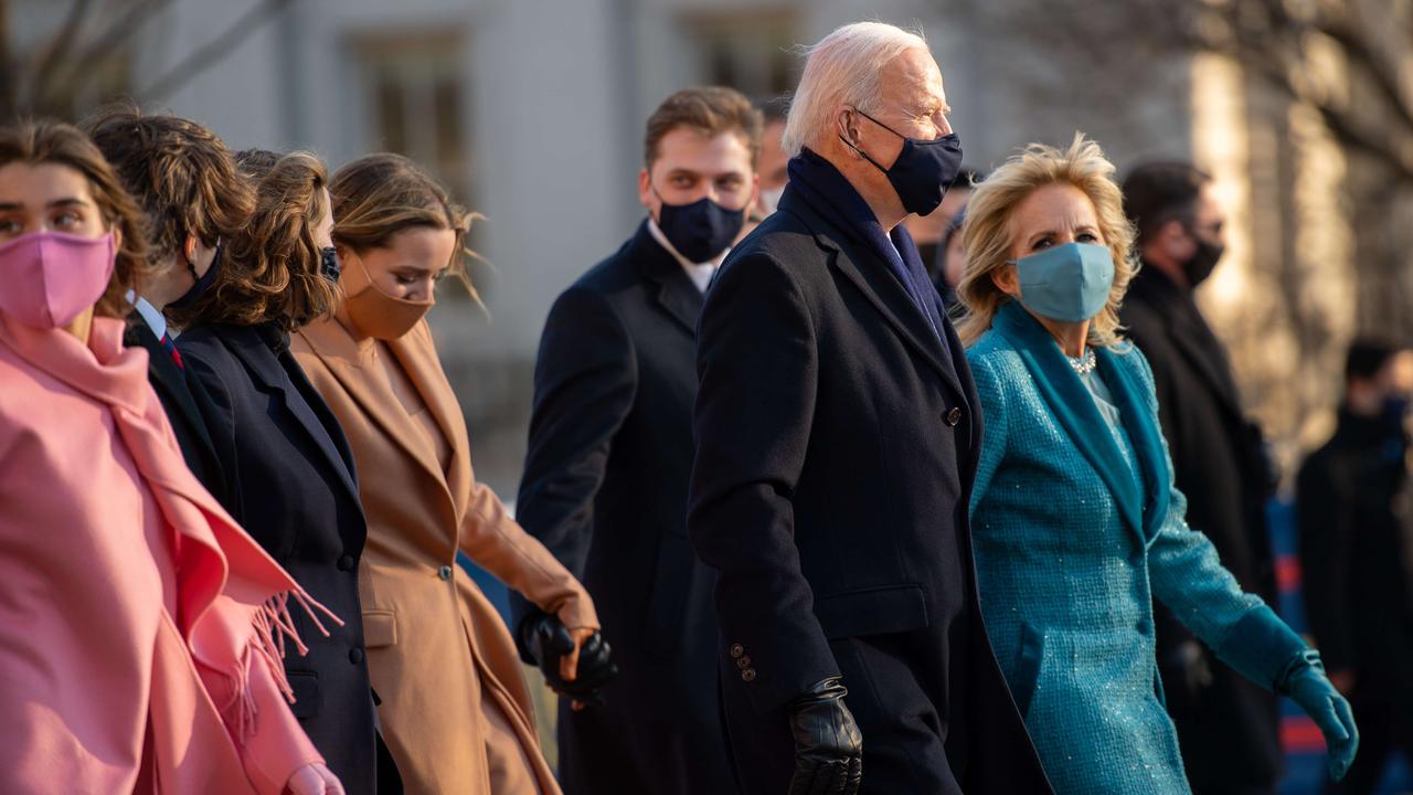 President Joe Biden and First Lady Jill Biden, pictured with their grandchildren, said no members of their family would be involved in his administration. Picture: Mark Makela/Getty Images/AFP