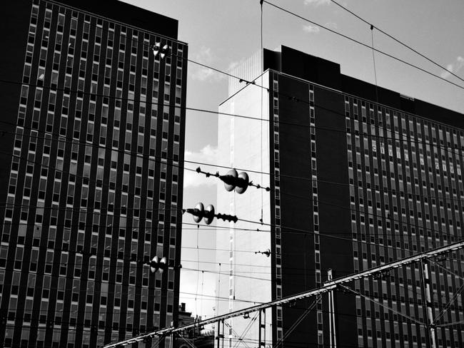 The view of the Gas and Fuel Corporation Towers from the railway line. Picture: HWT Library.