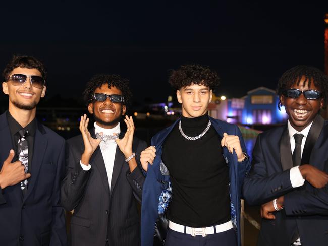 Rayhaan Toheed, Ali Haru, Elyas Touati and Tendai Chikukwa at the Southport State High School Formal at SeaWorld. Picture, Portia Large.