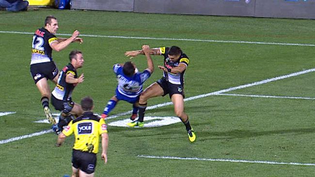 Dean Whare rattles Jeremy Marshall-King.