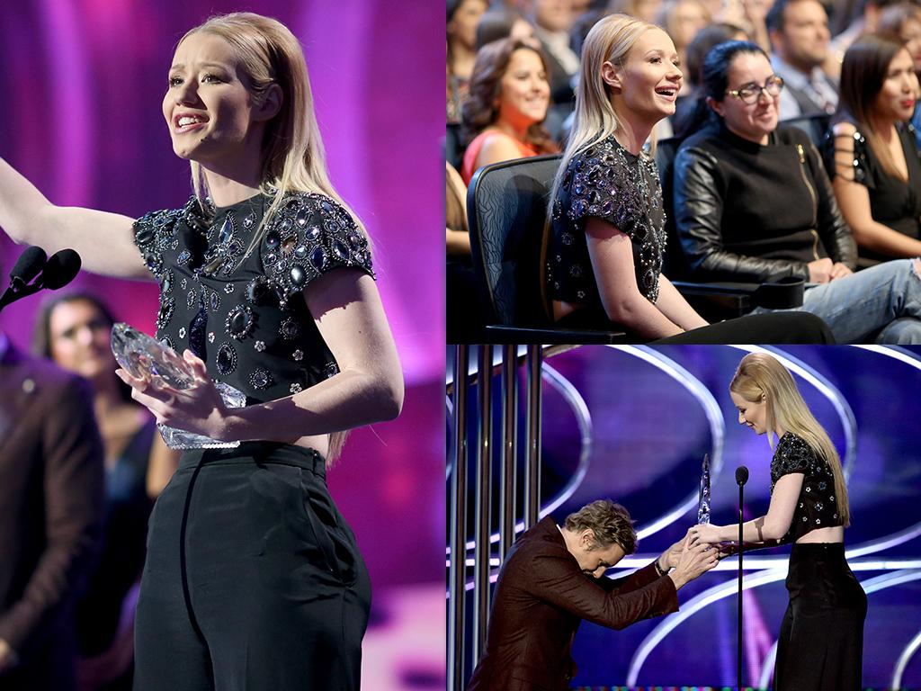 Actor Dax Shepard (L) and recording artist Iggy Azalea appear onstage at The 41st Annual People’s Choice Awards at Nokia Theatre LA Live on January 7, 2015 in Los Angeles, California. Picture: Getty