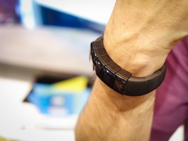 The Nex is a so-called hackable bracelet with programmable buttonsyou can use to play music, start the coffee pot, turn on the lights, send an email, or perform an action across the Internet. Photo: James Tindale/The Australian