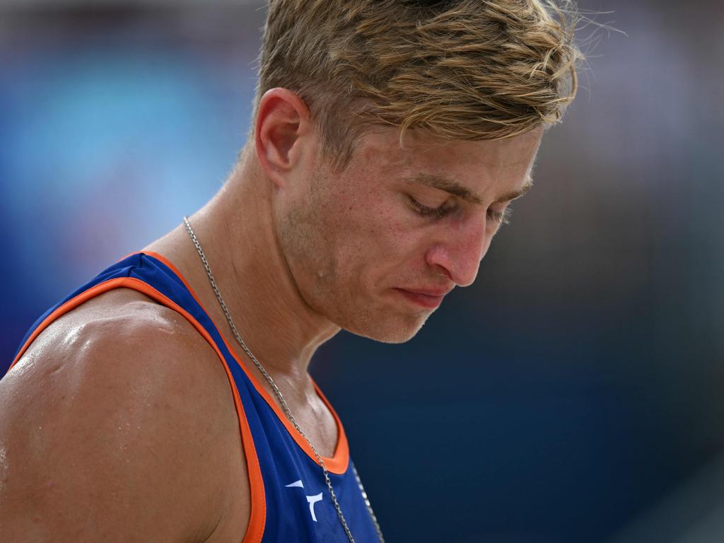 Dutch volleyball player Steven van de Velde in the men’s pool B beach volleyball match between the Netherlands and Chile. Picture: Kirill Kudryavtsev/AFP