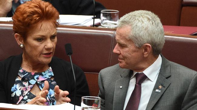 One Nation senators Pauline Hanson and Malcolm Roberts.