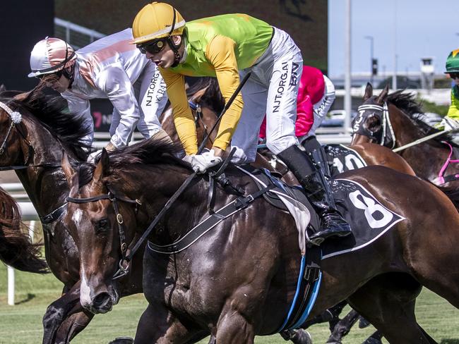 Baylee Nothdurft rides Pizonie to victory in Race 5, the Paddyfest March 14 Benchmark 75 Handicap during the Lunar New Year Race Day at Eagle Farm racecourse in Brisbane, Saturday, February 1, 2020. (AAP Image/Glenn Hunt) NO ARCHIVING, EDITORIAL USE ONLY