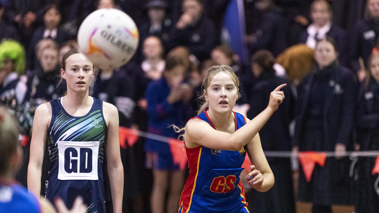 Molly Casey of Downlands Second VII against St Ursula's Senior B in Merici-Chevalier Cup netball at Salo Centre, Friday, July 19, 2024. Picture: Kevin Farmer