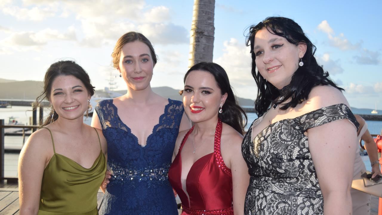 (From left) Charlotte Orenshaw, Caitrin Kelly, Brylee Jensen and Hannah King at the 2020 St Catherine's Catholic College formal. Photo: Elyse Wurm