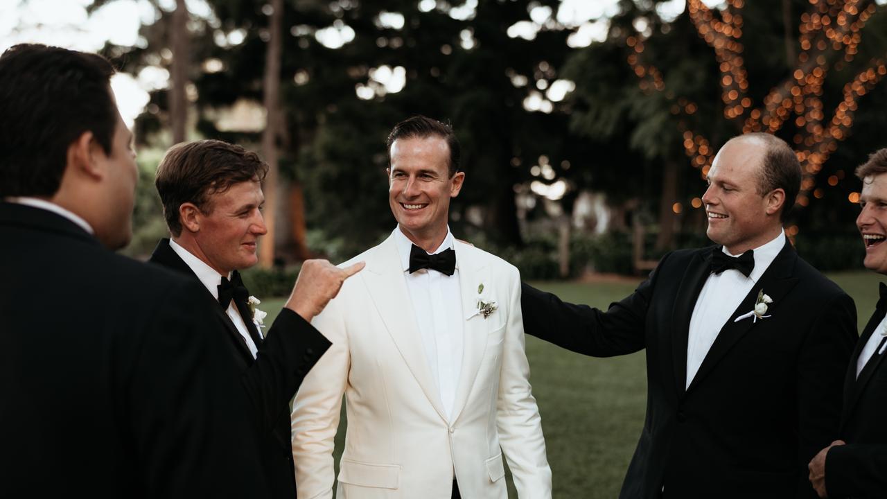 Harry McAlpine and his groomsmen on the day. Picture: Feather and Finch Photography