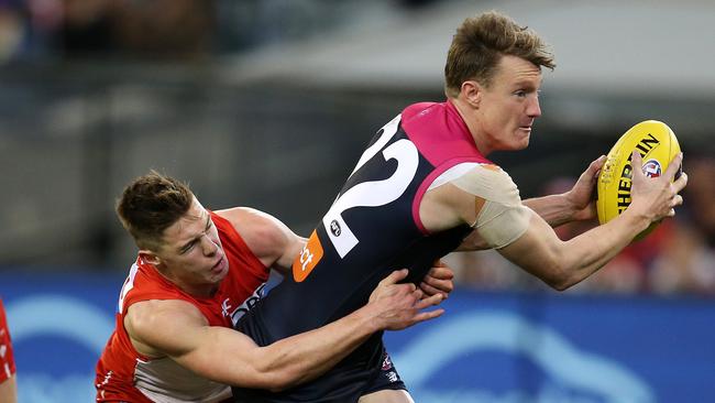 Melbourne's Aaron vandenBerg could soon be a Swan. Pic: Michael Klein