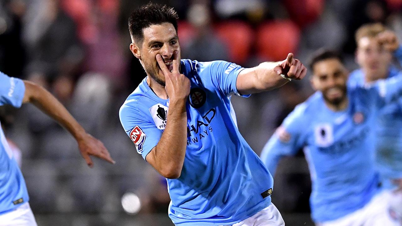 Bruno Fornaroli celebrates scoring against Brisbane Roar last year. 