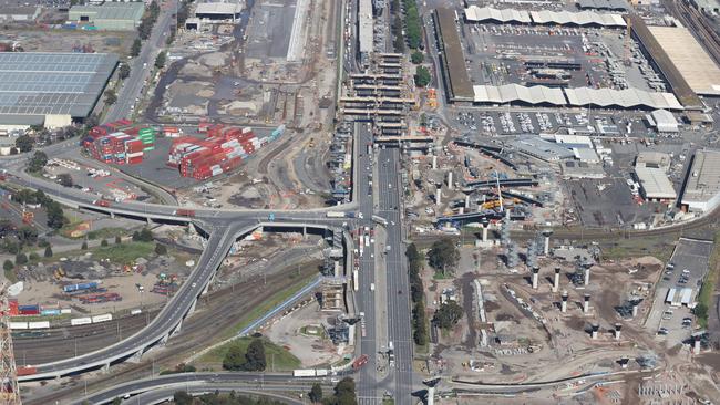 Footscray Road construction in West Melbourne. Picture: David Caird