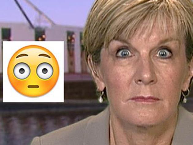 Julie Bishop pulls a face during a recent interview. Comparisons have been made between her face and an emoji.