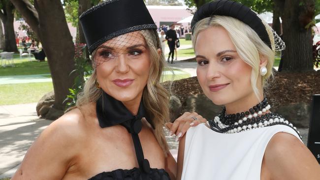 Ladies step out in monochromatic style for the Penfolds Victoria Derby Day at Flemington Racecourse. Picture: NewsWire/ David Crosling