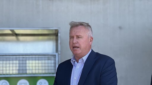 Premier Jeremy Rockliff speaks to the media at Polyfoam's new manufacturing facility at Westbury on Friday, February 2, 2024.