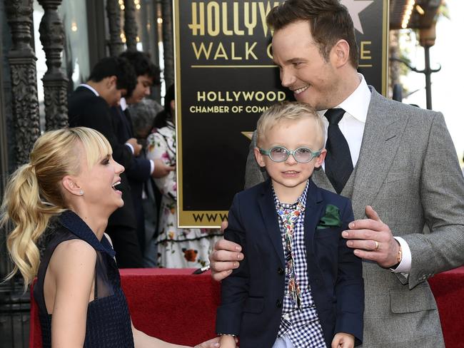 Chris Pratt with his wife Anna Faris and son Jack during a ceremony to award the Guardians of the Galaxy actor a star on the Hollywood Walk of Fame. Picture: Chris Pizzello