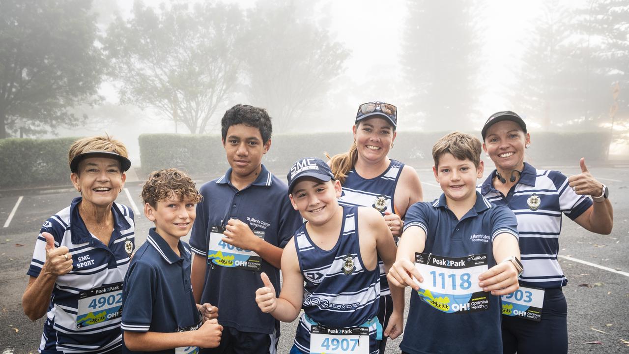 Members of St Mary's College team (from left) Sylvia Prinsloo, Ashton Horwood, Demetri Seremaia, Lincon Dyne, Terese Dyne, Oliver Johnston and Mell Utz at Peak2Park, Sunday, March 3, 2024. Picture: Kevin Farmer