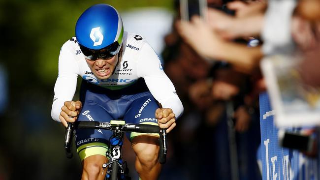 Herald Sun Cycling Tour 2016. Prologue. Caleb Ewan of the Orica GreenEdge team hits the finish line to record todays fastest time . Pic: Mchael Klein