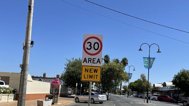 Signage alerting people of the Mildura CBD speed limit trial which is set to become permanent after a council vote. Picture: Stuart Kavanagh