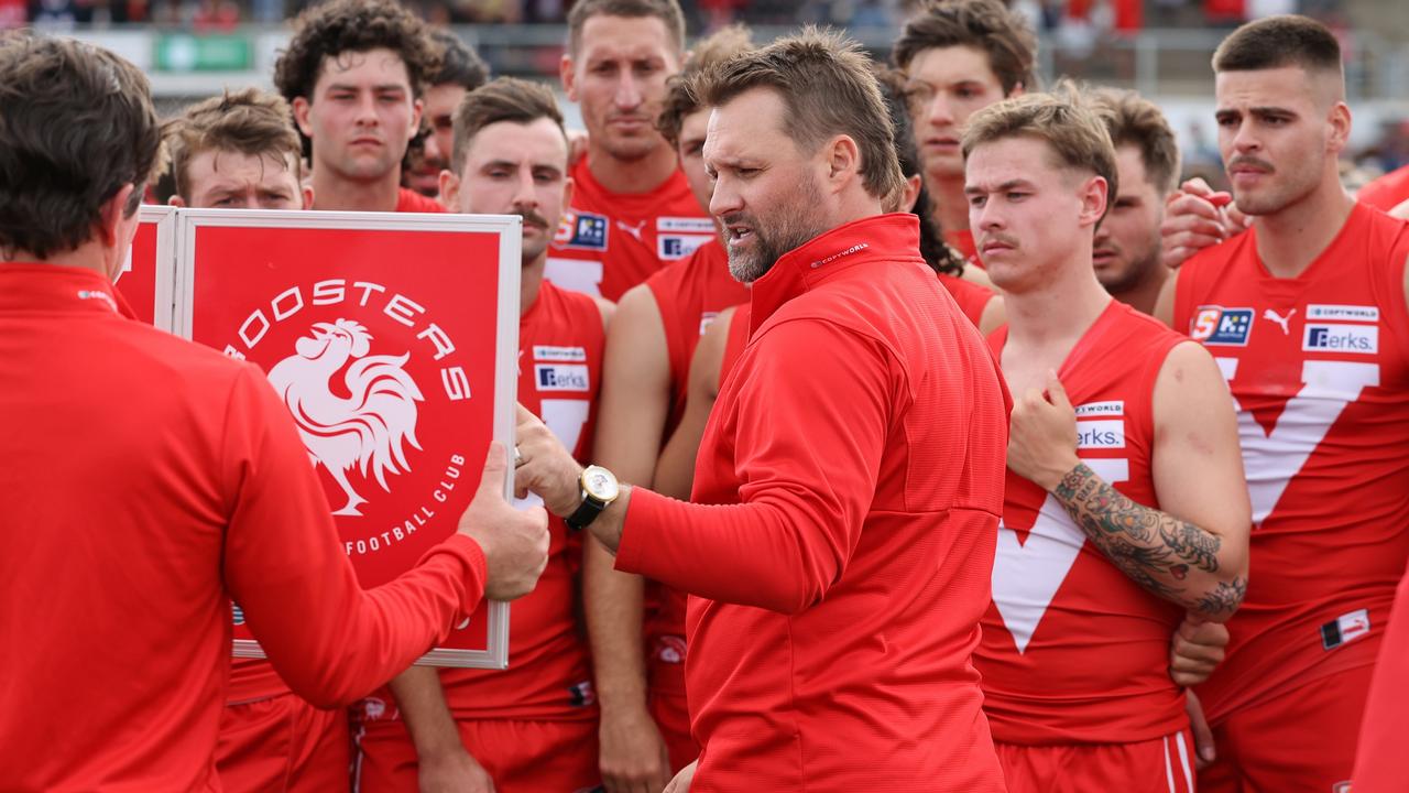 Jacob Surjan addresses his charge at Prospect Oval in 2023. Picture: David Mariuz/SANFL
