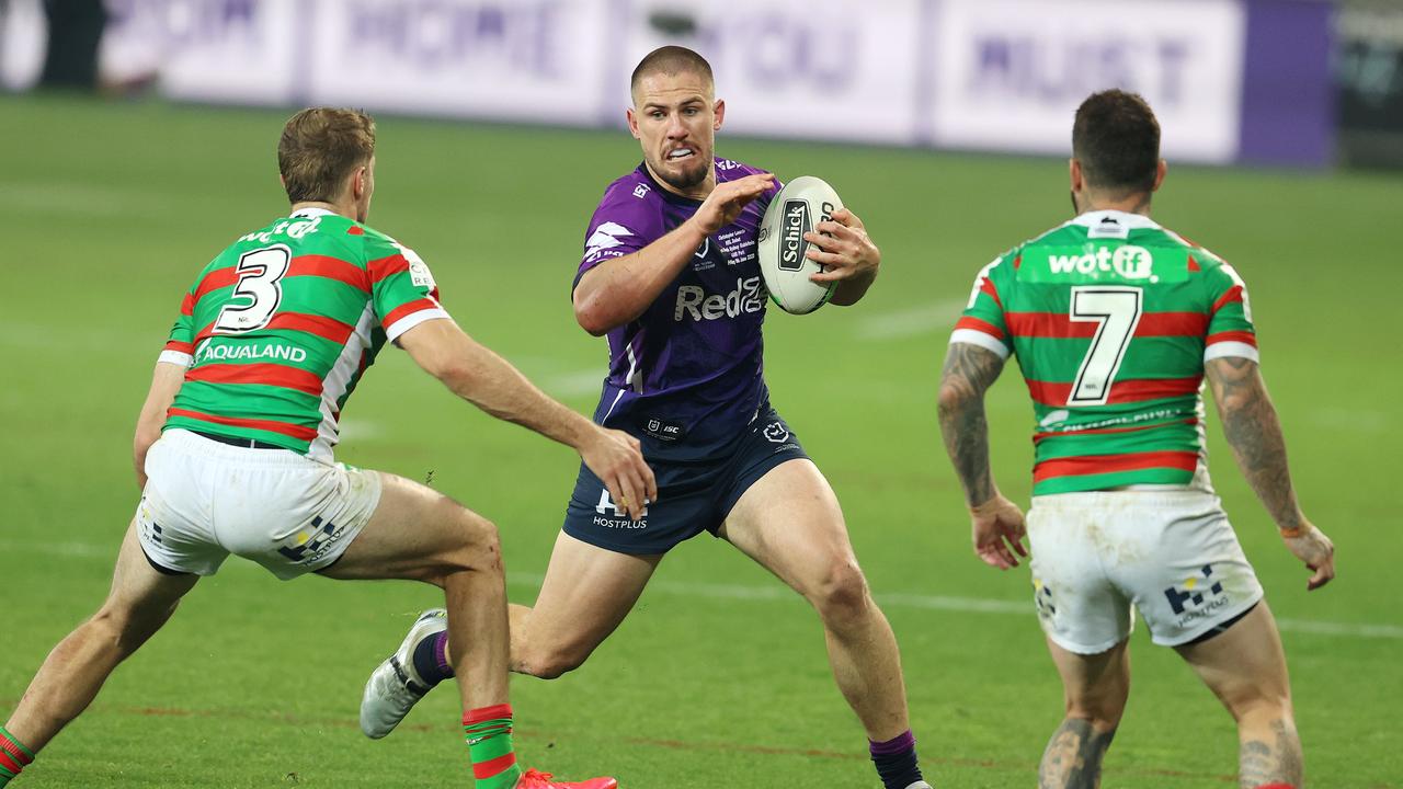 Chris Lewis making a run in his 2020 debut against South Sydney. Picture: Michael Klein