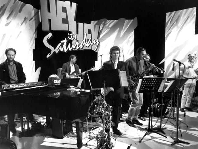 Red Symons and Wilbur Wilde in the Hey Hey band in 1988.