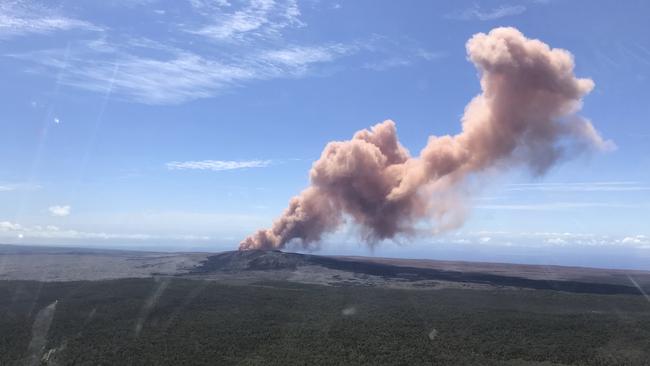 Red ash rises from the Puu Oo vent on Hawaii's Kilauea volcano. Picture: Kevan Kamibayashi/US Geological Survey via AP