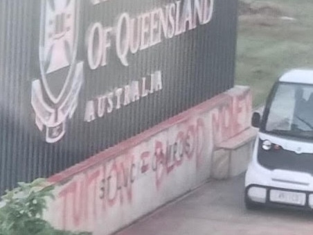 Vandalism at the University of Queensland on Tuesday, amid ongoing pro-palestinian encampments. Photo: supplied