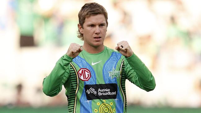 MELBOURNE, AUSTRALIA - JANUARY 10:  Adam Zampa of the Melbourne Stars celebrates the wicket of Matt Short of the Strikers during the Men's Big Bash League match between the Melbourne Stars and the Adelaide Strikers at Melbourne Cricket Ground, on January 10, 2022, in Melbourne, Australia. (Photo by Darrian Traynor/Getty Images)