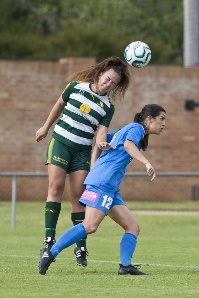 Louise Rolfe of South West Queensland Thunder against Western Pride in NPLW Queensland round three football at Clive Berghofer Stadium, Saturday, March 2, 2019. Picture: Kevin Farmer