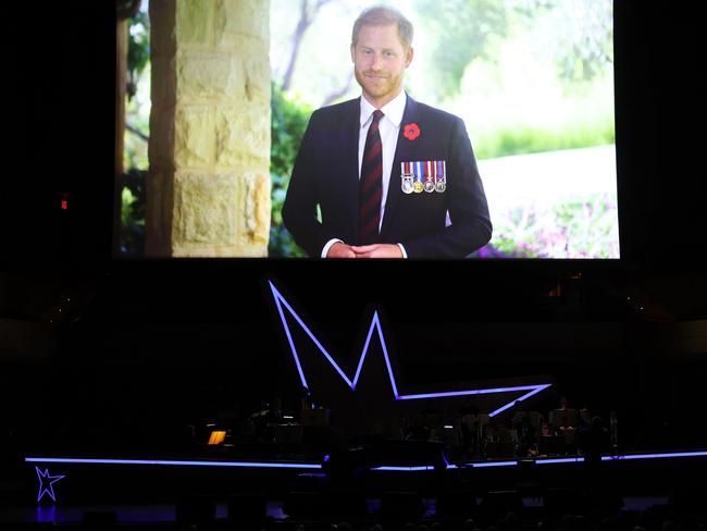 Prince Harry appears via video during the 17th Annual Stand Up For Heroes Benefit in New York. Picture: Getty Images