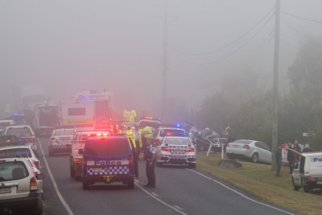 Monday&#39;s tragic crash just south of Toowoomba. Picture: Kevin Farmer