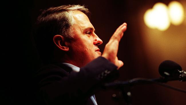 Then Australian Republican Movement chairman Malcolm Turnbull speaking during a Republic debate at the Sydney Town Hall in October 1999.