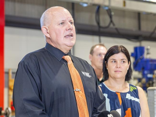 Charles Darwin University vice-chancellor Scott Bowman with Chief Minister Natasha Fyles .. ‘the surplus would allow CDU to invest in upgrading campuses, new facilities and expanded course delivery’. Picture: Floss Adams.