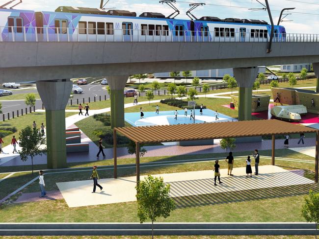 An artist's impression of the proposed parks near Clayton’s sky rail project.