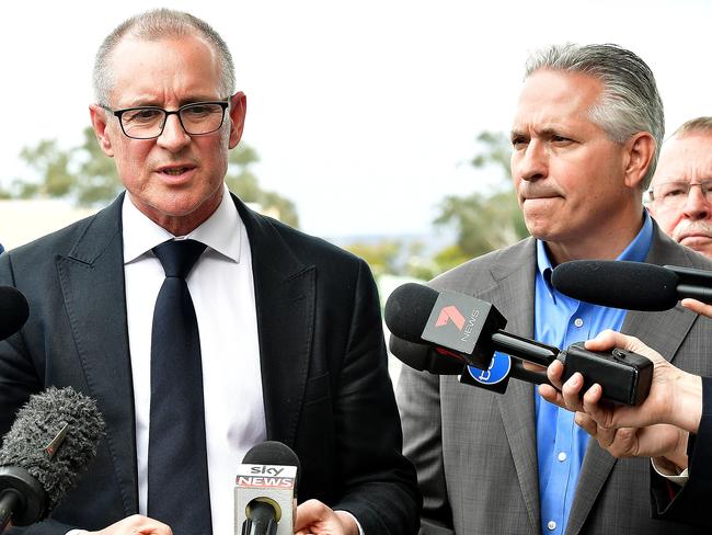 Premier Jay Weatherill addresses the media with SolarReserve CEO Kevin Smith.